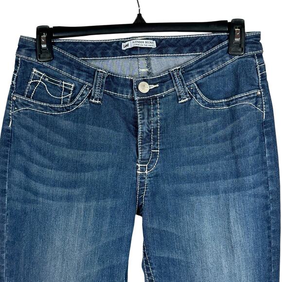Lee SZ 12 Medium Slender Secret Jean Capris Mid-Rise Stretch Zip-Fly Pocket Blue - Picture 2 of 10